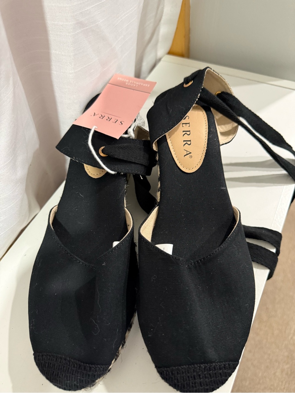 Serra Black Canvas Lace-Up Espadrille Wedges